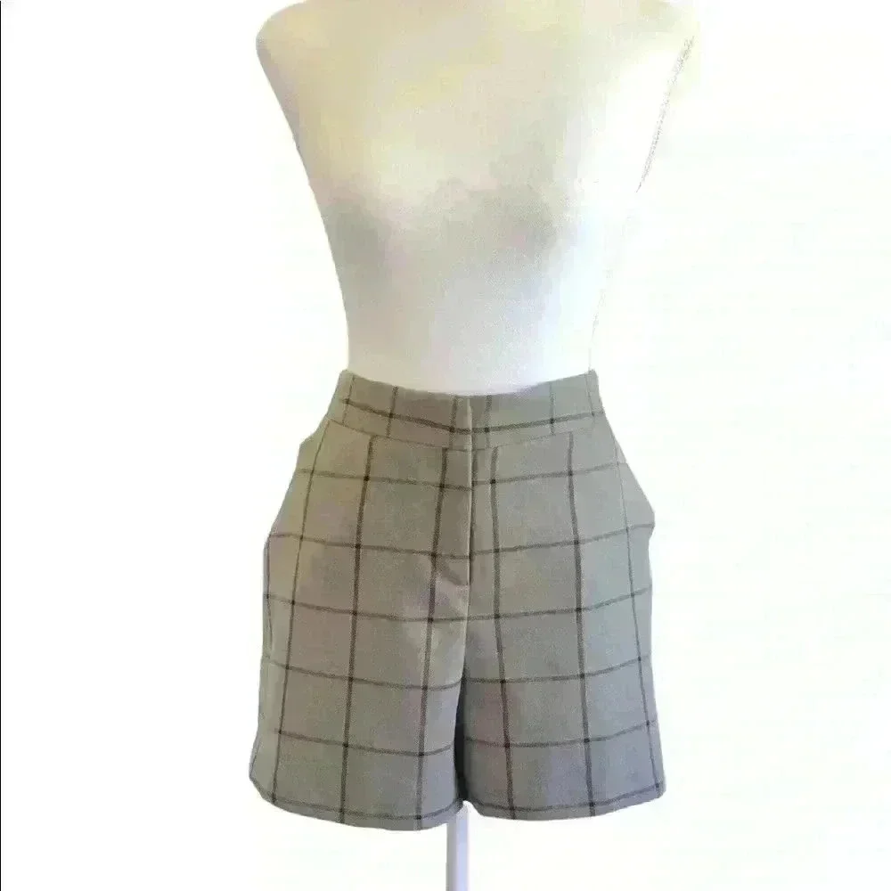 ASOS High Waist Gray Windowpane Shorts Size 6
